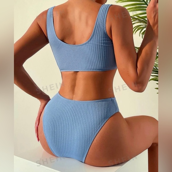 SHEIN Swim Plain Textured Bikini Swimsuit - Picture 3 of 3